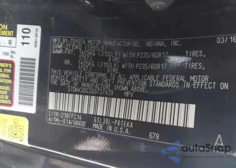 2016 Toyota Sienna Le 8 Passenger из США, поврежденный, VIN 5TDKK3DC2GS727429